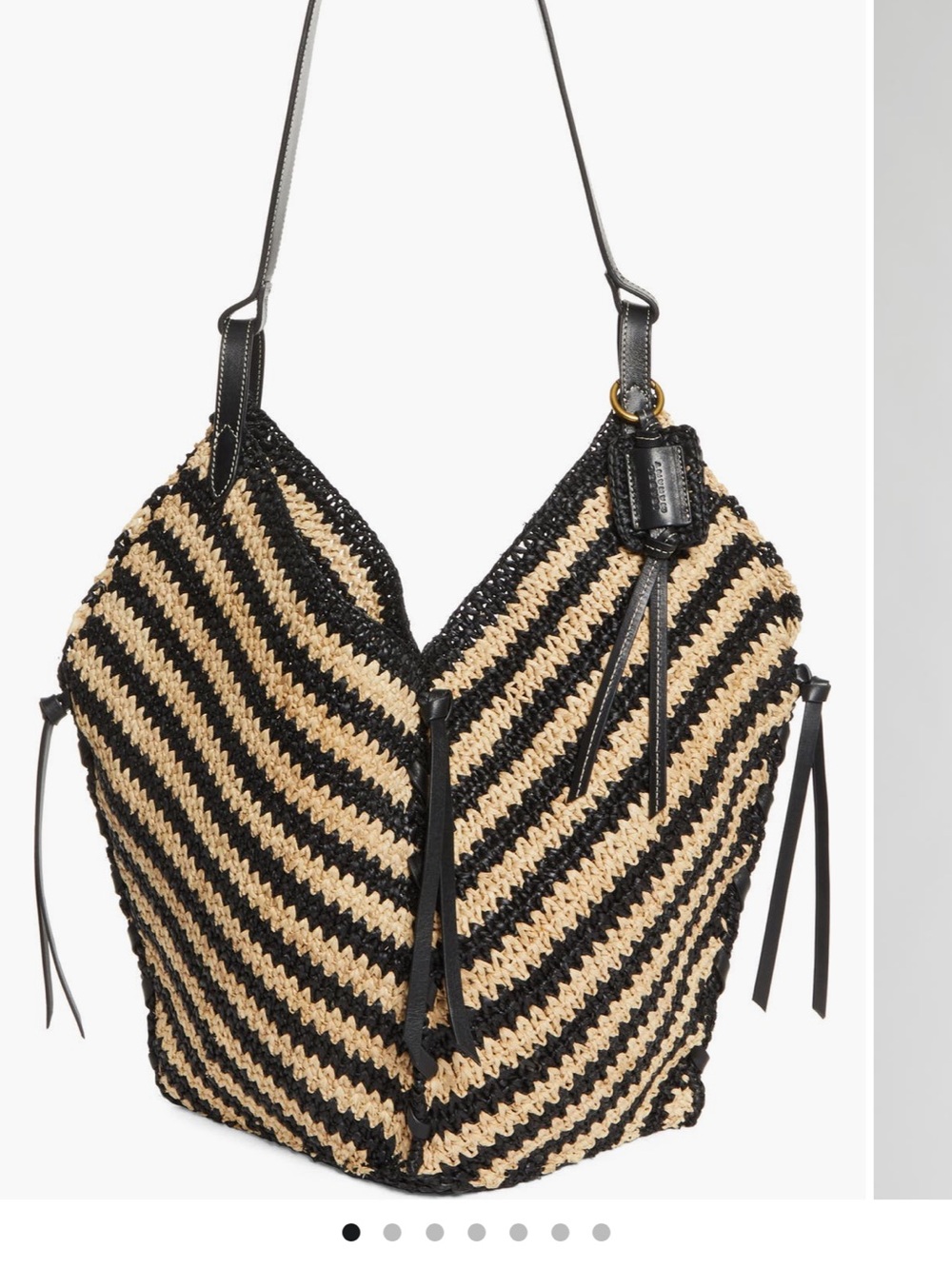 All Saints Black and Natural Chevron Crochet Shoulder Bag